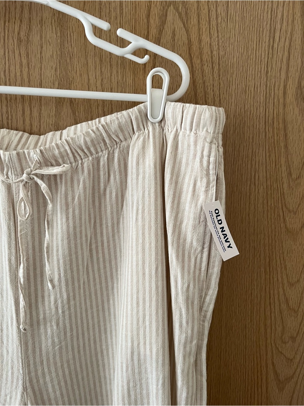 NWT Old Navy High-Waisted Linen-Blend Super Wide-Leg Pants in White Strip - Picture 3 of 13